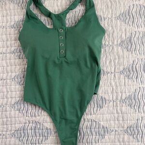 Bombshell - Green One-Piece bodysuit with Snap Front and razor back
